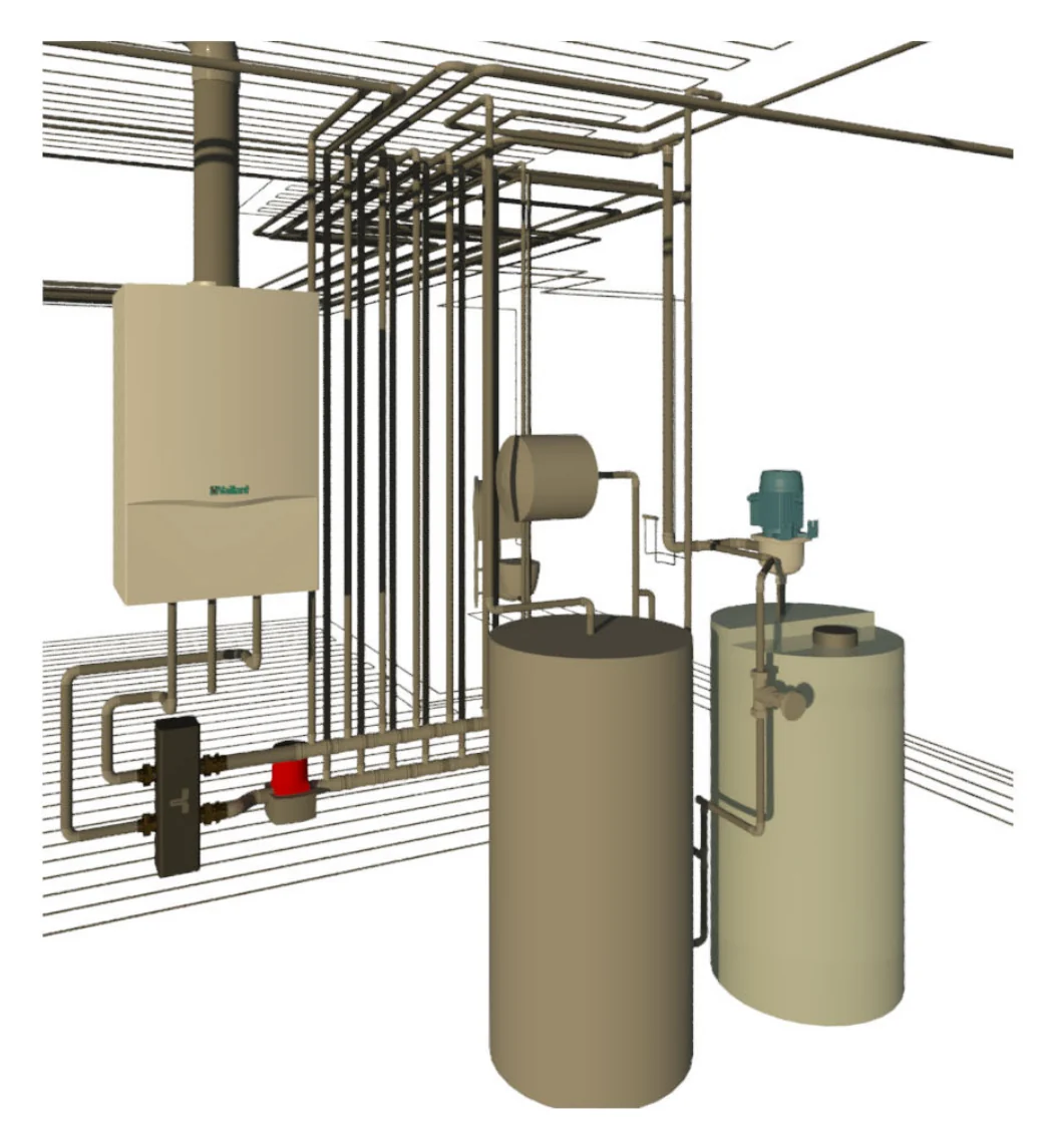 Rendered view of the plant room model