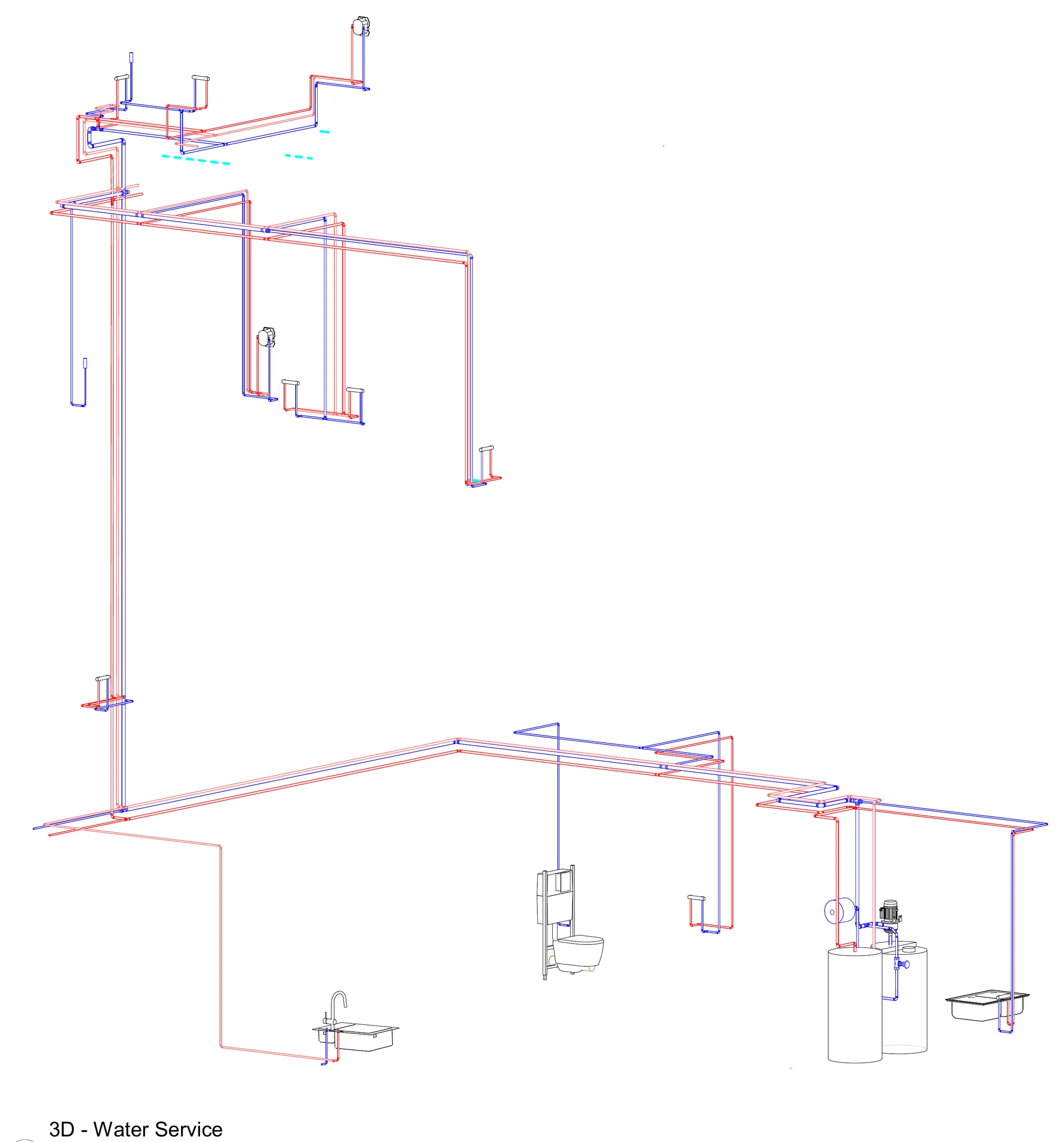 Three-dimensional water services schematic drawing from a residential MEP design